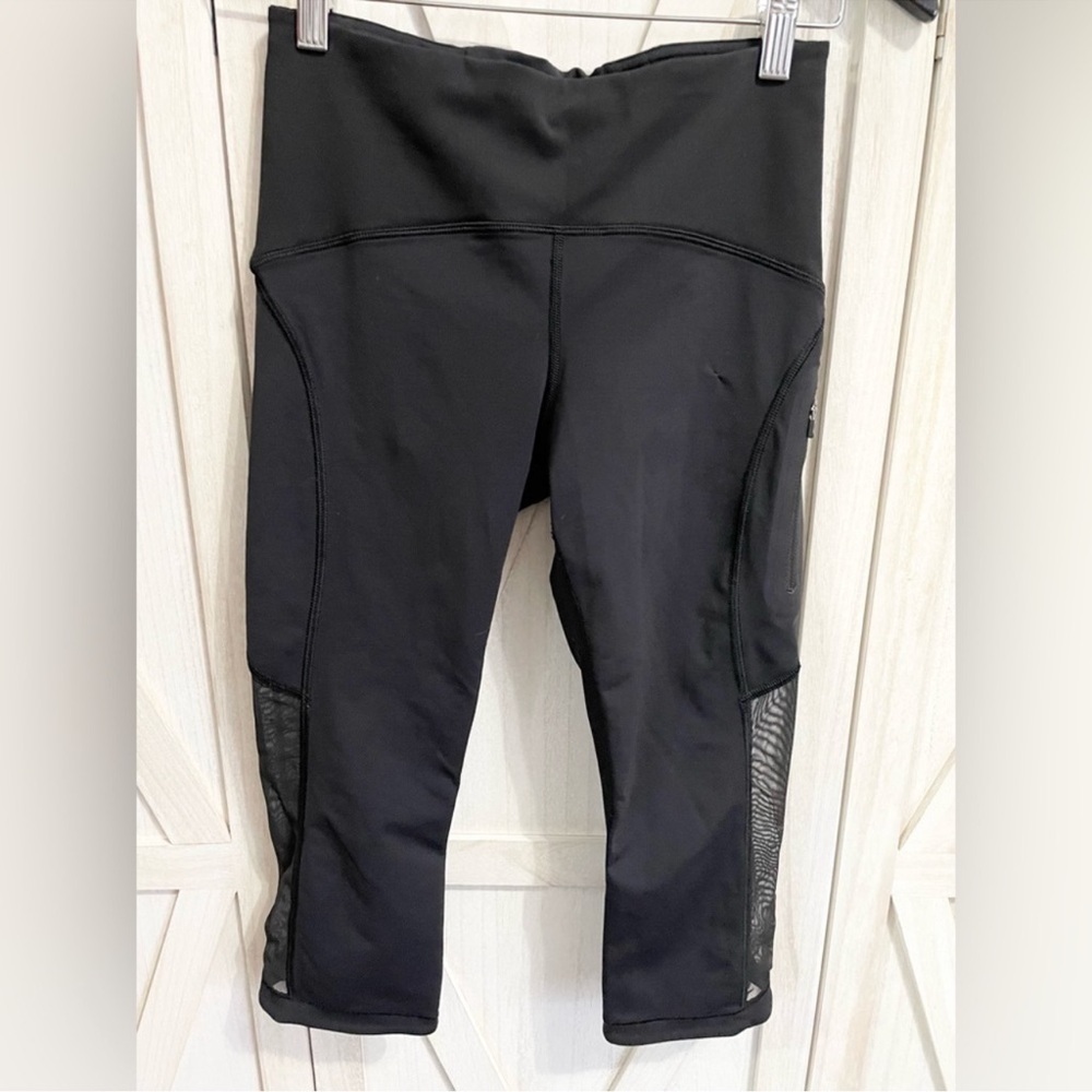 Lululemon Black Athletic Capri Leggings with Mesh Panels - Picture 2 of 5